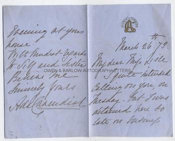 ADA CAVENDISH (1839-1895) Autograph Letter Signed