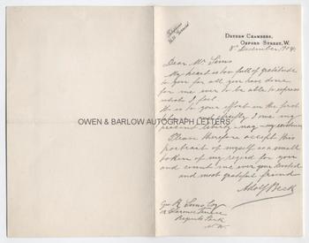 ADOLF BECK (1841-1909) Autograph Letter Signed